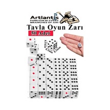 Tavla Zarı 50 Adet Beyaz Zar Akrilik 8.5 Mm Masa Oyunu Kırmızı Siyah Noktalı Beyaz Oyun Zarlar