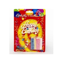 Rengarenk Mumlu Beyaz Happy Birthday Yazılı Doğum Günü Mumu 12 Adet Çok Renkli