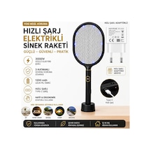 Şarjlı Sinek Raketi Usb Type-c Elektrikli Standlı Sivrisinek Öldürücü El Tipi Mor Işıklı Dijital Ekranlı