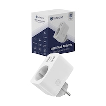 Hybrone Usb Ve Type-c Girişli Akım Korumalı Wi-fi Akıllı Priz, Adaptör, 16 Amper, Enerji İzleme, Çocuk Kilidi, Uygulama İle Uzaktan Kontrol