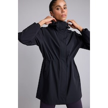 Defacto Beli Büzgülü Kapüşonlu Long Fit Yağmurluk H0001ax26aubk81 Siyah-bk81
