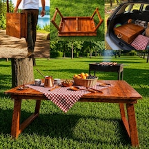 Katlanabilir Ahşap Piknik Balkon Masası - Taşınabilir Çanta Tasarımlı Kamp Ve Bahçe Masası 98x65x43 Cm Açık Ahşap
