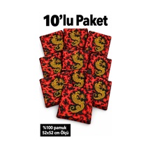 Herşeynota 10 Lu Kırmızı Siyah Ejderha Desenli %100 Pamuk Fular Bandana 52x52 Cm Unisex Çok Renkli