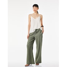 Koton Beli Lastikli Bağlamalı Geniş Paça Pantolon Haki 6sak40240pw