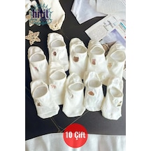 Hitit Socks Kadın 10 Çift Premium Çiçek Ve Hayvan Desenli Görünmez Babet Çorap Şeker Beyazı beyaz