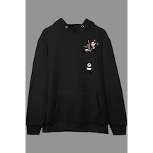 Tarzsokak Oversize Sevimli Panda Cep Tasarımlı Baskılı Kapüşonlu Sweatshirt Hoodie Siyah