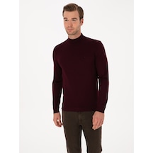 Cacharel Açık Bordo Slim Fit Yün Karışımlı Yarım Balıkçı Basic Triko Kazak
