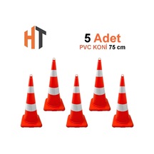 5'li Pvc Trafik Konisi 90 Cm Çift Reflektifli Trafik Dubası