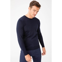 Desen Triko Erkek Basic Sıfır Yaka İnce Triko Kazak 02421603 Koyu Lacivert