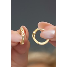 Nereze 925 Ayar Gümüş Gold Kaplama Sonsuzluk Detay 15 Mm Halka Küpe
