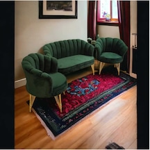 Yeşil Renk Döşemeli Metal Ayaklı Papatya Çay Koltuk Takımı Bekleme Koltuğu Ofis Koltuğu Berjer Cafe Sandalyesi2+1+1