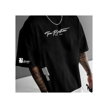 Caddemia Yaz Moda Rahat Spor Gevşek Boston Şehir Sloganı Baskılı Yuvarlak Boyun Kısa Siyah 2XL