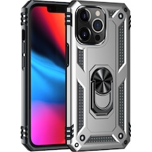 Apple iPhone  Uyumlu,  14 Pro Kılıf Sofya Yüzüklü Silikon Kapak - Gümüş