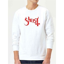 Ghost Bc Band Logo Amplem Baskılı Beyaz Erkek Örme Sweatshirt