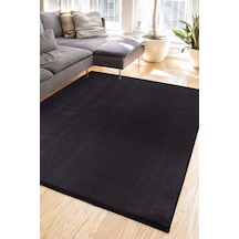 Tropikal Home Lüx Post Peluş Kesme Halı Yolluk Kaymaz Taban Yıkanabilir Pofuduk Siyah Siyah