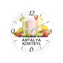 Kokteyl Tema Baskılı Sessiz Akar Bombeli Gerçek Cam Duvar Saati Siyah