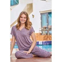 Aydoğan Kadın Mısra Bambu Kısa Kol Pastel Mor Pijama Takım 0131 Mor