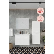 Defne 80 Cm %100 Mdf Banyo Dolabı Aynalı Dolaplı Üst Dolap Lavabo Boy Dolabı Beyaz