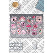 Pink Aesthetic Temalı Sticker Etiket Seti 3 - Pembe Sticker - Laptop Notebook Telefon