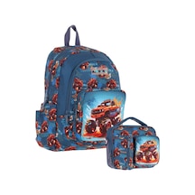 Kaukko Kids Arazi Aracı Erkek Çocuk Yeşil Kırmızı Okul Çantası Ve Beslenme Çanta Takımı Yeşil