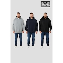 Süperlife Erkek Büyük Beden 3 Lü Set Kollar Ve Etek Ribanalı İnce Kapşonlu Swatshırt Spr26bsw957+3 Gri - Siyah