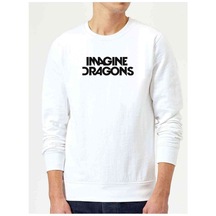 Imagine Dragons Letras Baskılı Beyaz Erkek Örme Sweatshirt