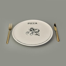 Kitchen Gourmet Pizza Tabağı - Krem / Siyah - 30 Cm Renkli