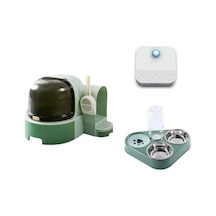 Mega Paket Büyük Boy Kedi Tuvaleti+kedi Koku Giderici+mama Su Kabı Yeşil