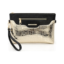 Sanmorris Kadın Suni Deri Ayarlanabilir Çapraz Ve El Askılı Portföy, Clutch Çanta S-1360 Gold Altın