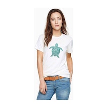 Silhouette Save The Turtles Baskılı Beyaz Kadın Tshirt