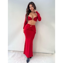 Pink Life Kırmızı Tokalı Micro Kumaş Maxi İkili Takım Kırmızı