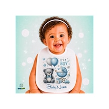 Kişiye Özel Ayıcıklı Keten Bebek Mama Önlüğü Yumuşak - Emici - Yıkanabilir - Özel Tasarım P069 Çok Renkli