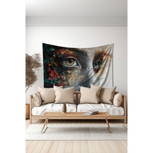Renkli Silüet Desenli Duvar Halısı Duvar Örtüsü Tapestry Süet Dokulu Kumaş
