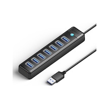 Mufunye Orico Siyah 7 Port Usb 3.0 Hub - 5gbps Hızlı Veri Transferi, 5v3a Sabit Besleme, Usb-a Girişi, 1m Kablolu, Abs Malzeme, Mavi Led Gösterge