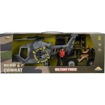 7076 SUN-JDN-HRO-Asker Set 1Araç 1Helikopter 2Figür 12 Parça Sesli Işıklı - Sunman