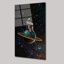 Kozmos Ve Astronot Cam Tablo Uzay Temalı Duvar Dekoru 60x90 Cm