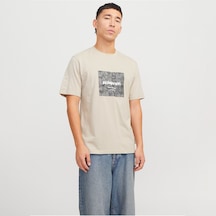 Jack & Jones Jack&jones Tarmac Camo Front Crew Neck Erkek Bej Yuvarlak Yaka Tişört Bej