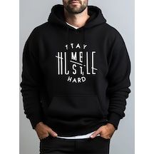 Uyguntarz Unisex Alcakgonullu Kal Baskılı Oversize Sweatshirt siyah