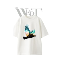 Thewert Eagle Forest Tasarım Baskılı Ünisex Beyaz Oversize T-shirt