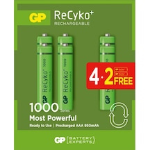 GP AAA 950 mAh Şarjlı İnce Kalem Pil 4+2'li Paket GP100AAAHCE4-2BB