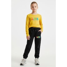 Fyk Kids Yuvarlak Yaka Love Baskılı Kız Çocuk Alt-üst Takım Sarı