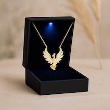 İndigo Takı Işıklı Kutuda Anka Kuşu Altın Kaplama Gümüş Kolye Gold