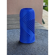 Bezos 3d Baskı Vector Vazo - Geometrik Çizgili Dekoratif Vazo-mavi Pro