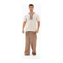 Kısa Kol Şile Bezi Bisiklet Yaka Etnik Erkek T-Shirt Krem Krm