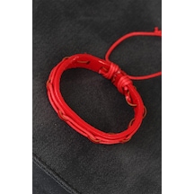 Ezoconcept Kırmızı Renk Ayarlamalı İpli Deri Erkek Bileklik Çok Renkli
