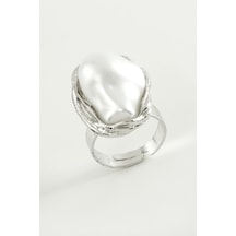 Oval - 854 - İnci Metal Yüzük - Nazblsmm - Gümüş Rengi