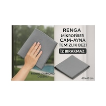 Gri Renga Mikrofiber Cam - Ayna Temizlik Bezi 40x40 Cm İz Bırakmaz / Mikro Baklava Desenli