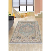 Mavi Klasik Göbekli Dokuma Pamuk Taban Kaymaz Kilim Klm157n11