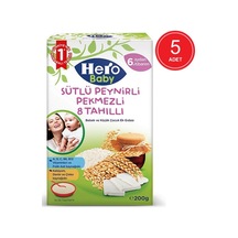 Hero Baby Sütlü 8 Tahıllı Peynirli Pekmezli 6+ Ay Kaşık Maması 5 x 200 G