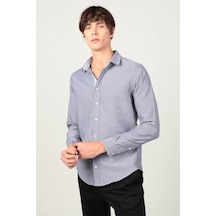 Tudors Slim Fit Dar Kesim Oxford Spor Erkek Gömlek-13419 Mavi